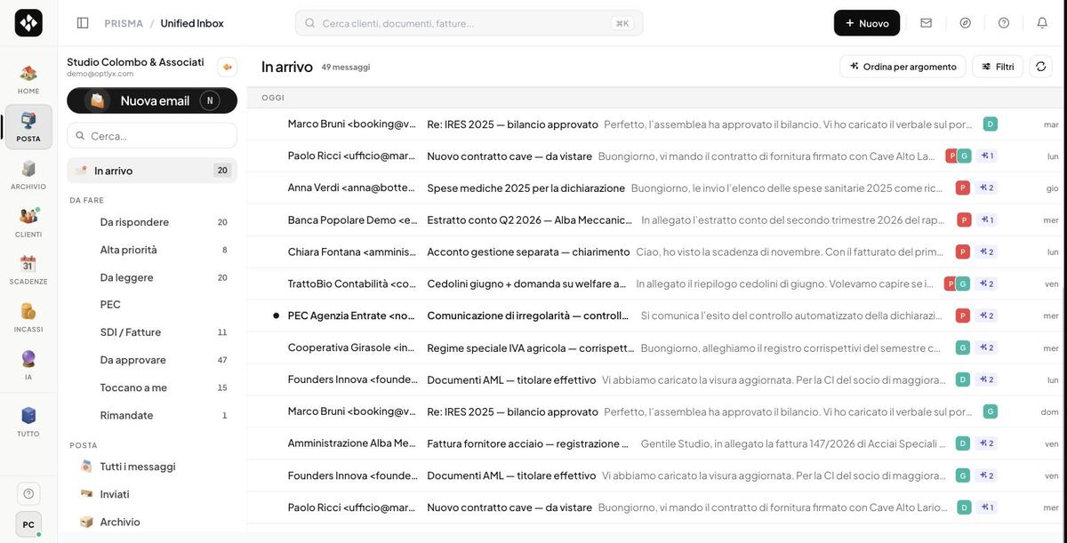 La posta di Mastro: PEC ed email dello studio già divise per cliente, con i giorni che restano per rispondere